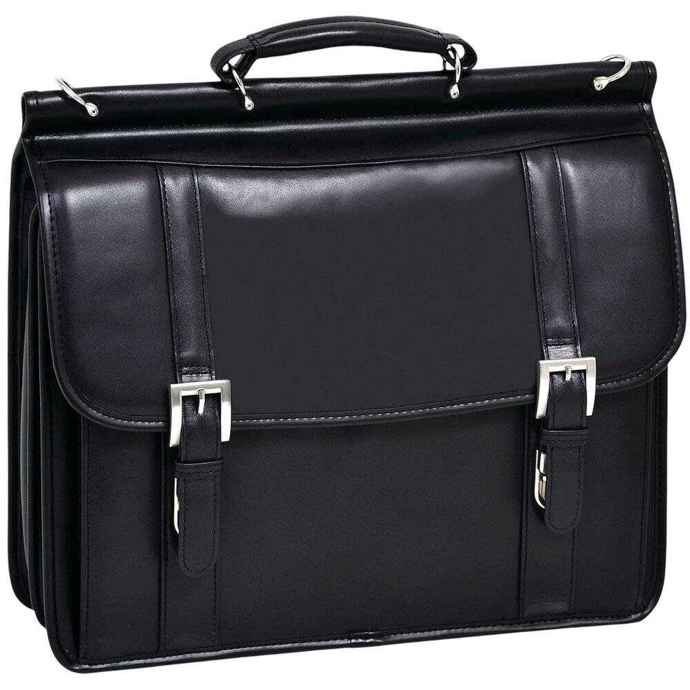 McKlein Scottsdale 86855C Black Leather Double Compartment Laptop Briefcase NWT